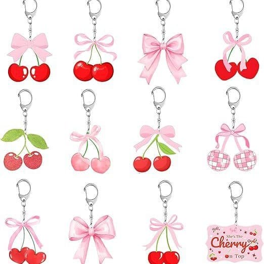 Cherry Party Favor Keychain Cherry Birthday Party Decoration Red and Pink Cherry Party Supplies Wedding