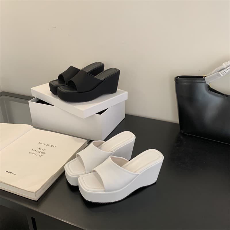 2025 Spring New High Heel Slippers for Women European and American Wedge Heel Peep Toe Thick Platform Cross Strap Sandals