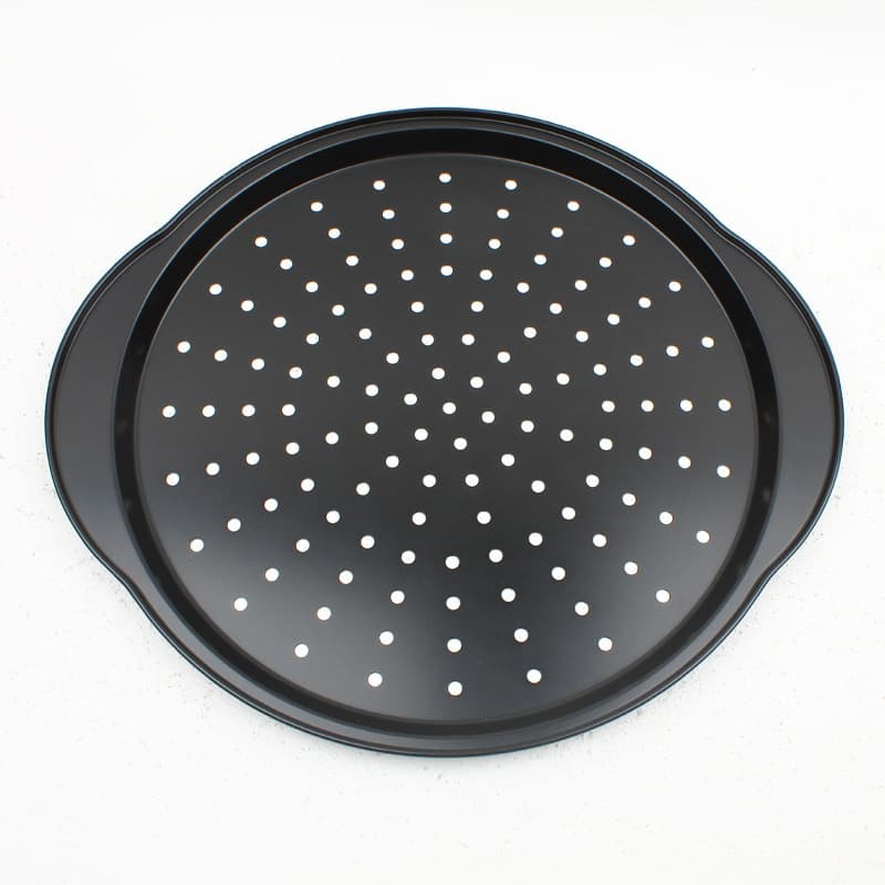 Double-Handle Pizza Pan, Baking Pan with Holes, Baking Tool Steamer Pan, Non-Stick Carbon Steel Cake Mold Wholesale