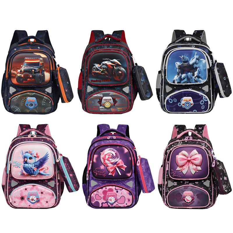 Cross-border School Bag Set for Elementary Students: 2-Piece Backpack and Pencil Case, 3D Hard Shell Racing Design, for 10-Year-Old Children, South America Market
