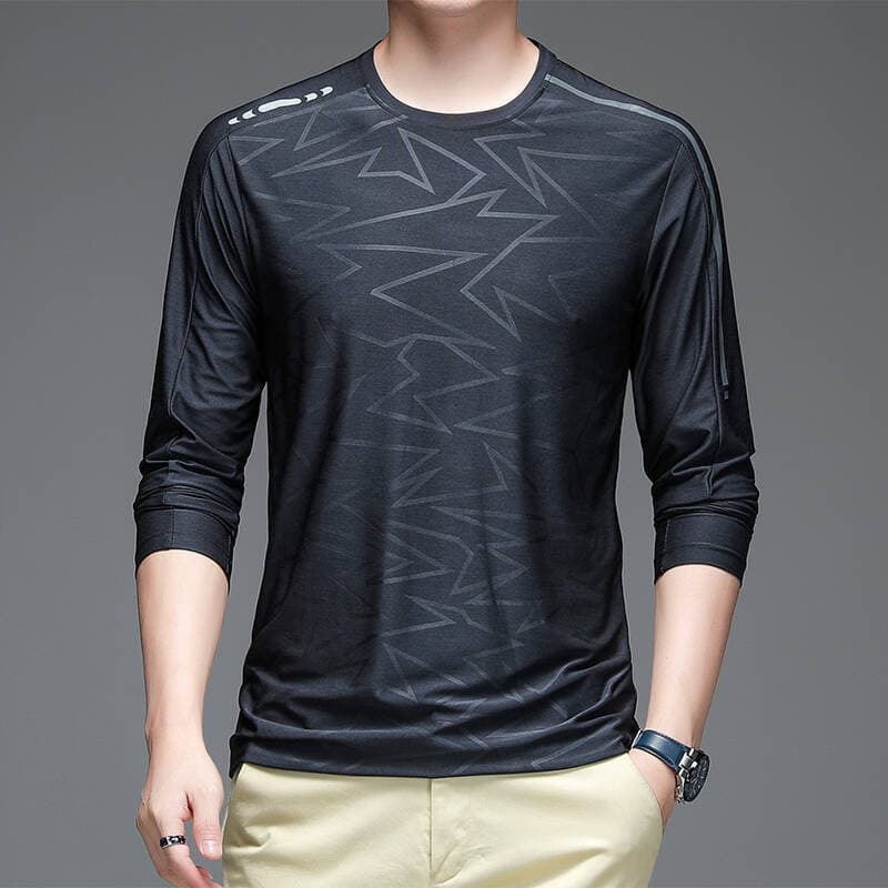 Spring/Summer Long-Sleeve Ice Silk T-Shirt for Men - Stretch, Cooling, New Business Casual, Breathable, Thin Sports T-Shirt