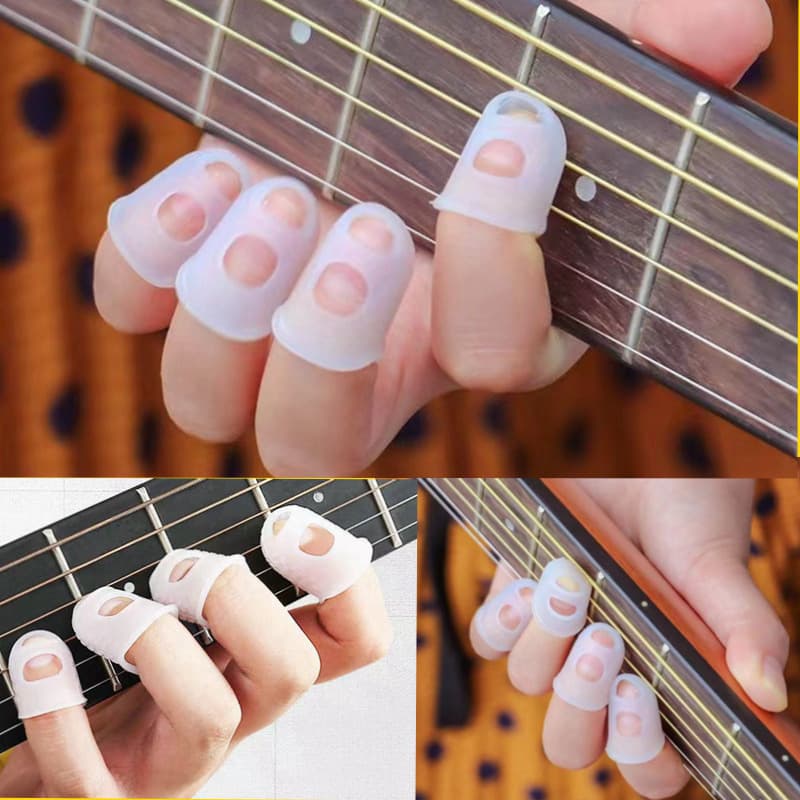 Guitar silicone finger sleeves 5 colors available beginner practice finger guards folk acoustic guitar