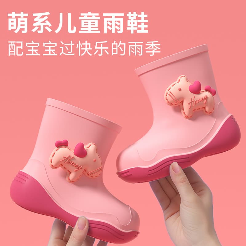 Cartoon Cotton-lined Children's Rain Boots All-season Detachable Inner Lining Boys Rain Boots Girls Splashing Shoes Warm Shoes
