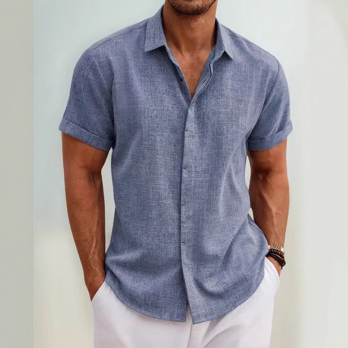 Men's Linen Short Sleeve T-Shirt Loose Sweatshirt Solid Color Cotton Linen Shirt Men's Beach Plus Size Short Sleeve Shirt