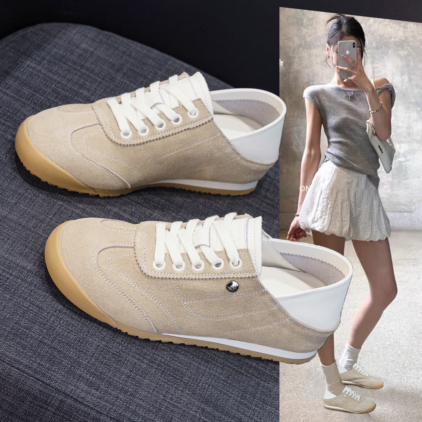 German Training Shoes for Women 2026 Summer New Slip-On Lazy Shoes Soft Sole Casual Shoes Two-Way Retro Onitsuka Tiger Style Women's Shoes