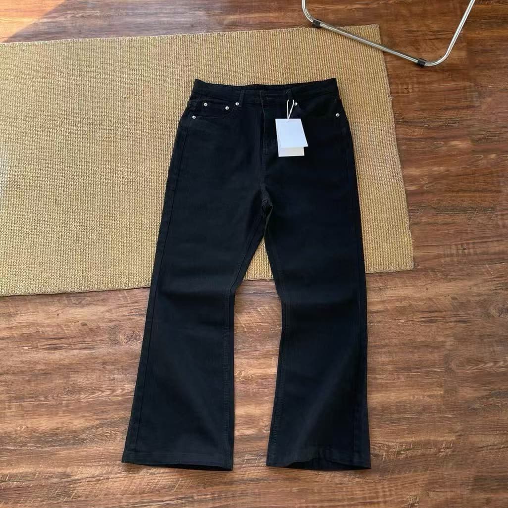 Paris Curved Saber Straight Bootcut Black Jeans Men High Street American Vibe Retro Slim Clean Fit Casual Pants
