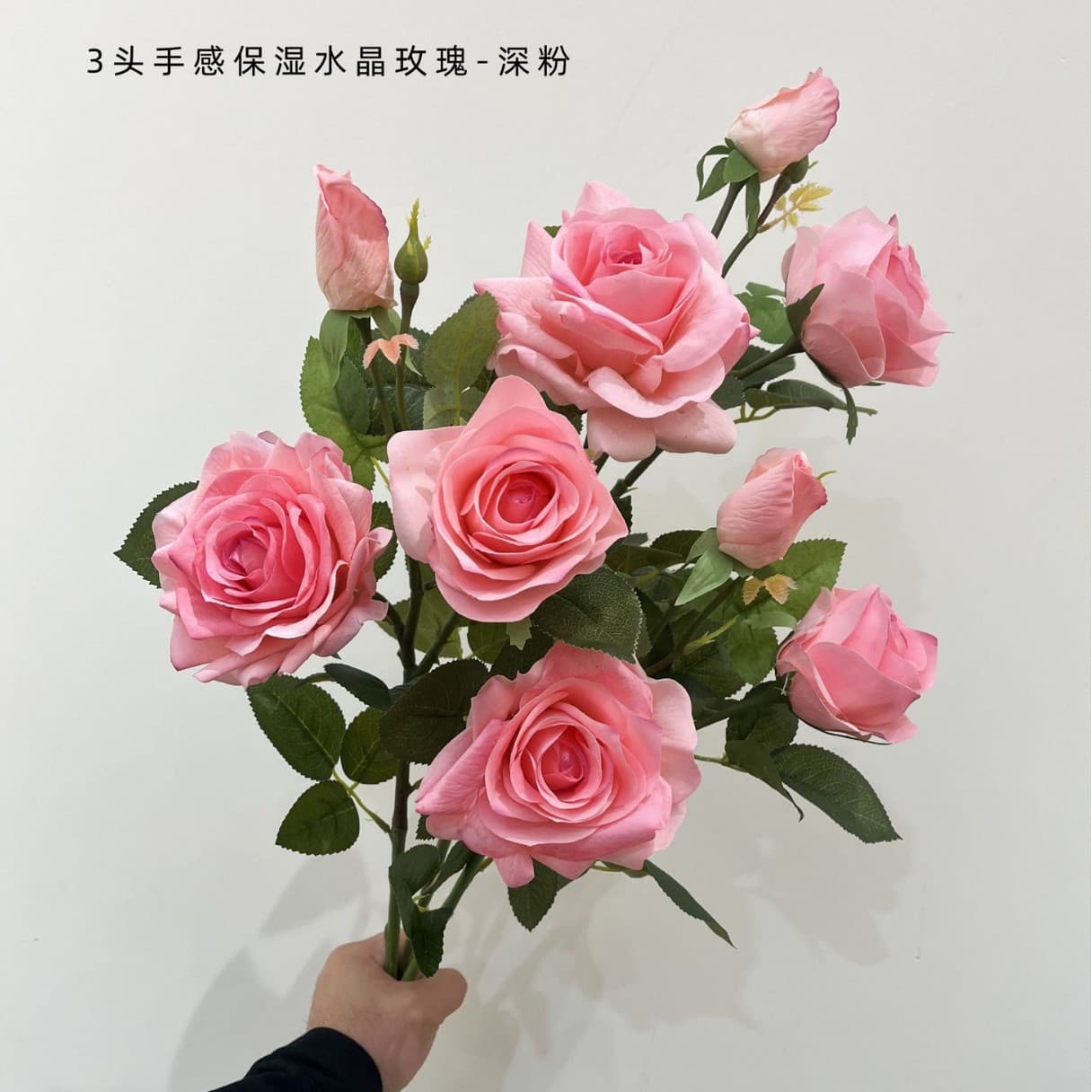 Moisturizing Crystal Rose Artificial Flowers with 3 Heads, Restaurant and Living Room Furniture Decorations, Dried Flowers, Champagne Pink Home Decor