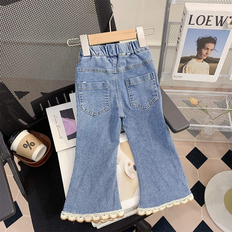 Girls' Spring/Autumn Pants New Style Lace-Trimmed Baby Pants Children's Embroidered Denim Flared Pants