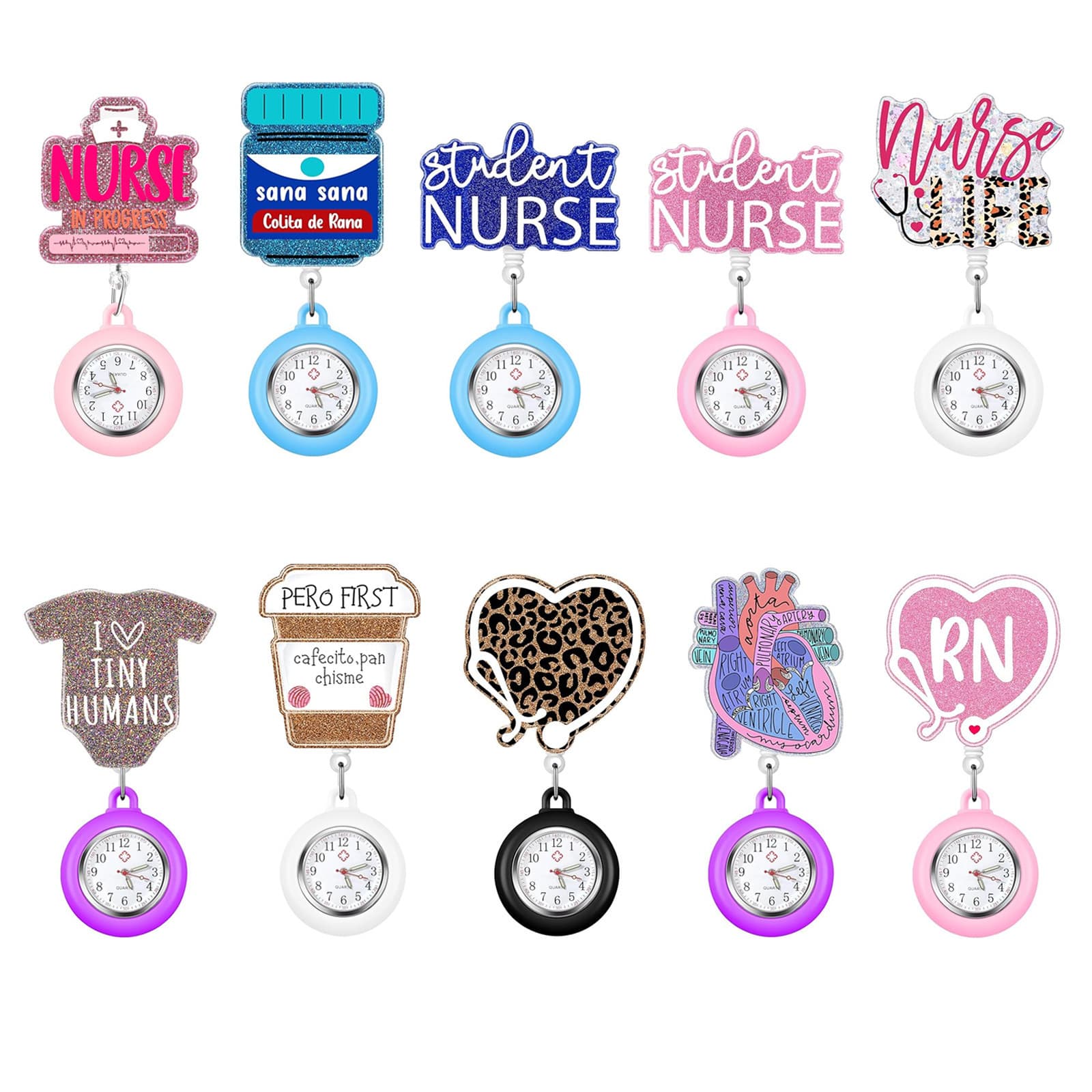 Cross-Border Hospital Stethoscope and Syringe Retractable Fob Nurse Pocket Watch Badge Hanging Watch Quartz Watch