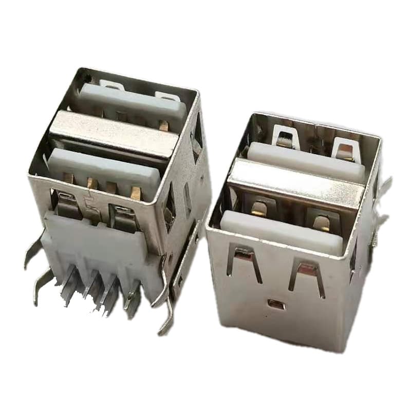 8-pin dual-layer USB soldering head, soldering plate type USB plug head, 90-degree right-angle bent pin, single-port 4-pin USB female.