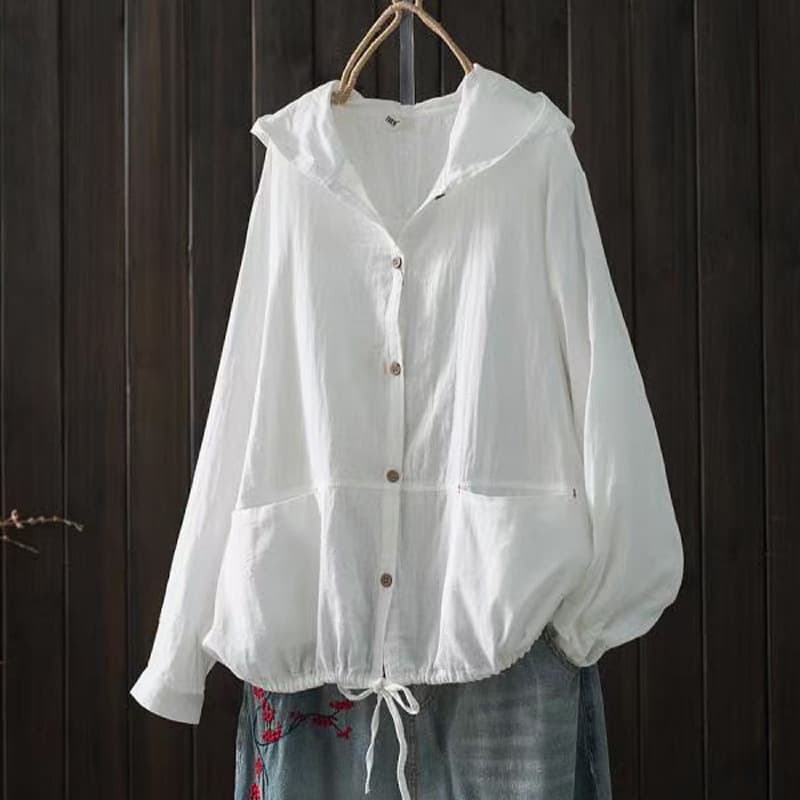 Women's Casual Hooded Plaid Loose Fit Top, Spring and Fall New Arrival, Slimming Short Jacket, Thin Cardigan, Sun Protection Shirt
