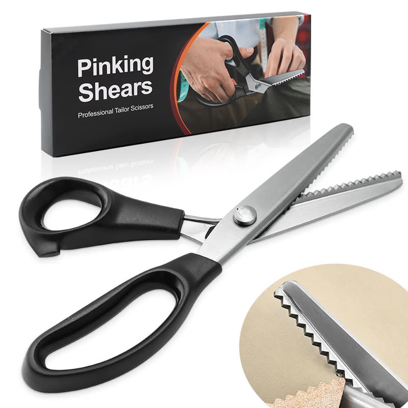 Wholesale stock of triangular serrated sewing scissors, dog-tooth serrated sewing scissors, handmade lace scissors, and circular/wavy scissors.