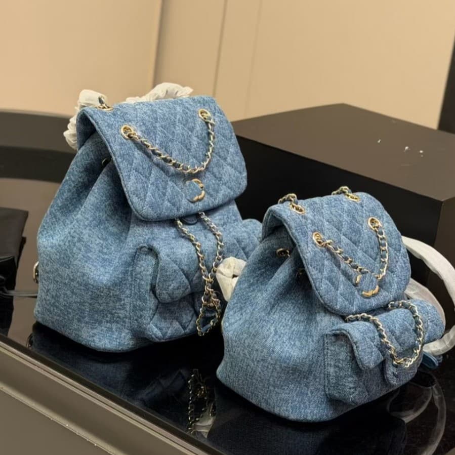 Cross-border Foreign Trade Denim Small Fragrance Style Chain Backpack Diamond Quilted Stitching Handbag Shoulder Casual Versatile School Bag