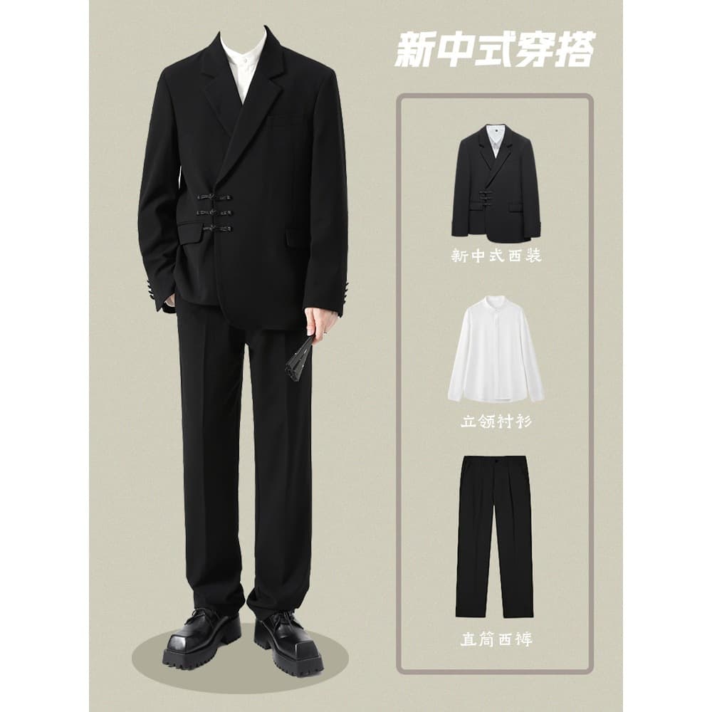 New Chinese Style Zhongshan Suit Stand Collar Engagement Groom Suit Men's Wedding National Style Suit Jacket Cross-Border