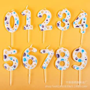 Cartoon Dog White Paw Print Pet Number Candle Kids Cake Decoration Candy for Boys Girls Birthday