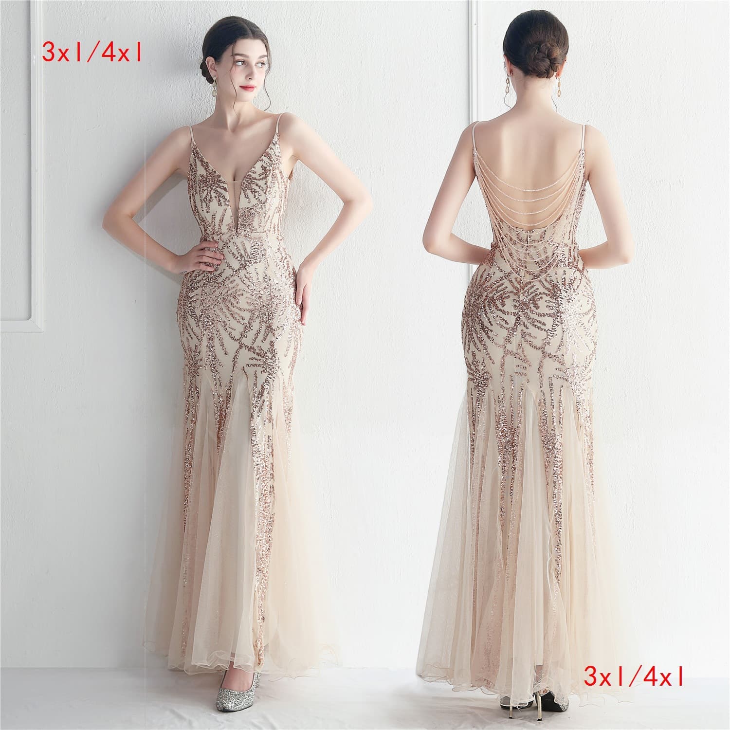 19998-S#3XL4XL Long Sequin Plus Size Plus Size Performance Costume Banquet Evening Gown Dress