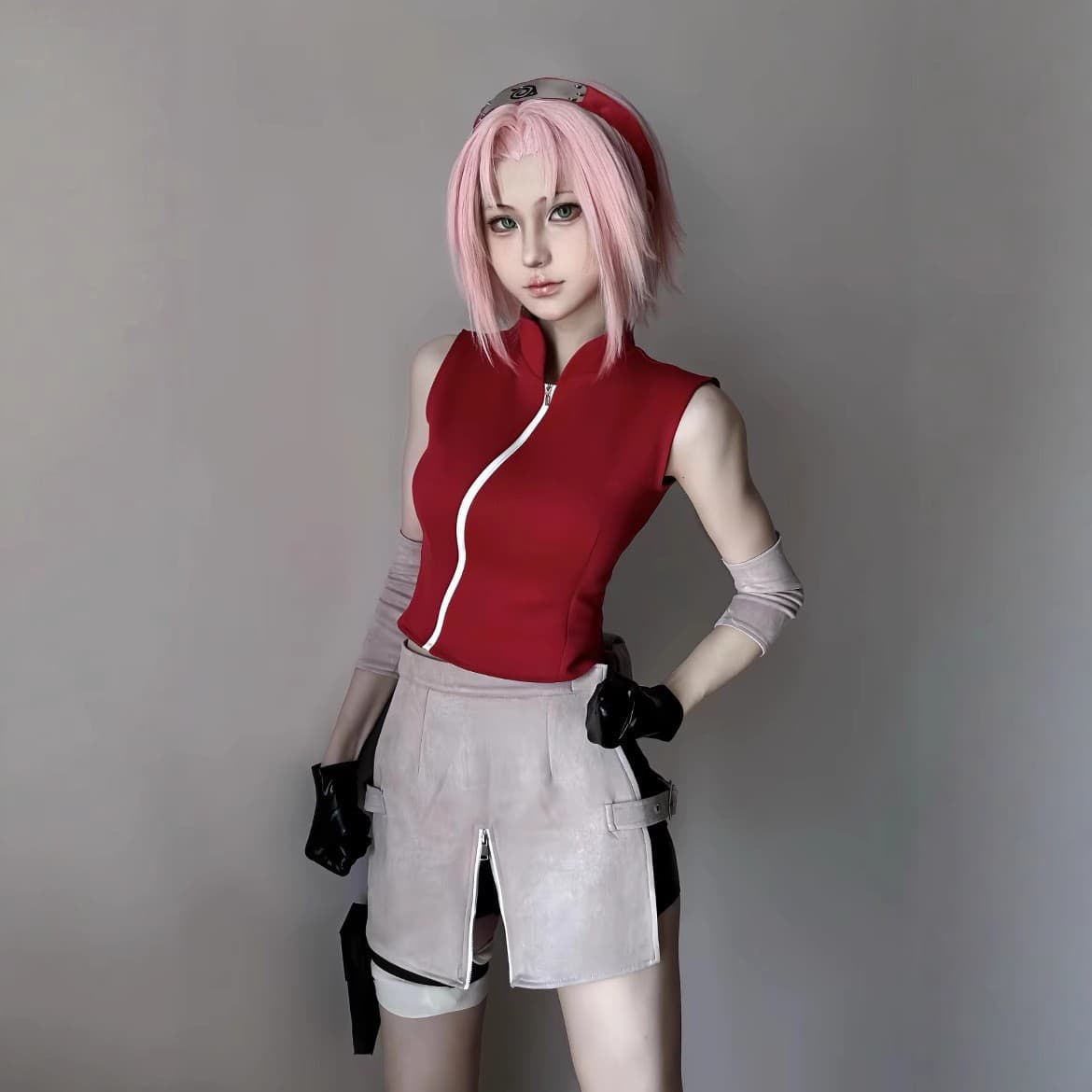 Naruto Sakura Cosplay Costume Shippuden Haruno Sakura Cosplay Set Wig Headband