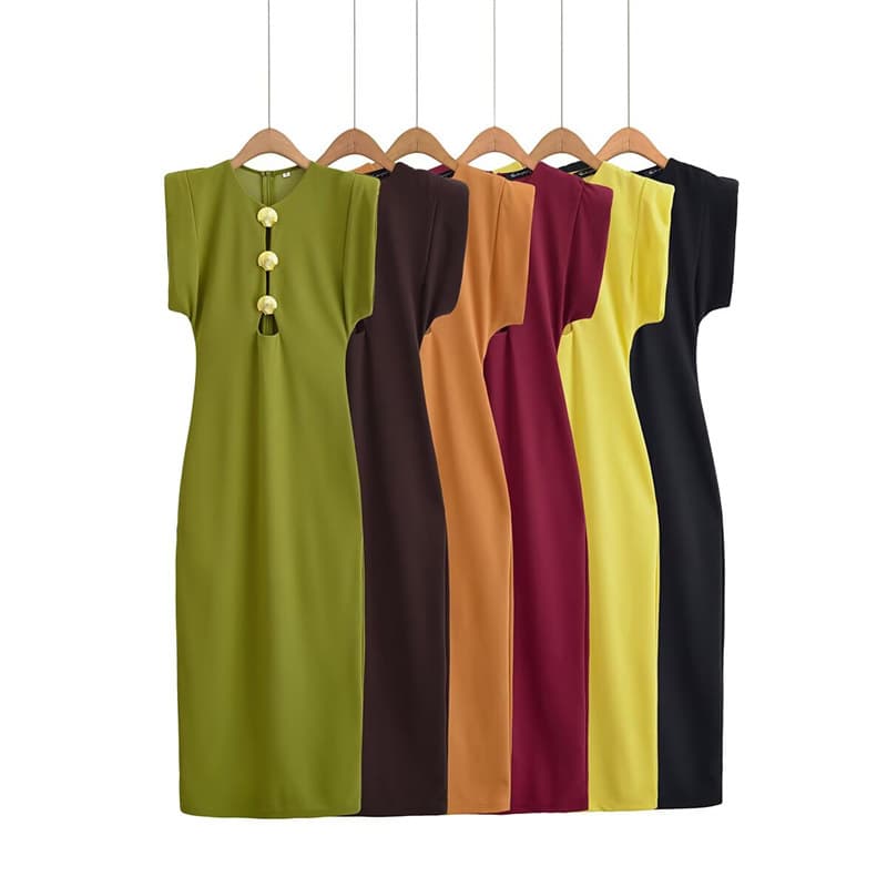 Foreign trade cross-border women's clothing 2025 new summer hollow shell metal buckle waist exaggerated shoulder long dress