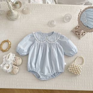 Baby Spring Outfit 2026 New Long-Sleeve Romper for Girls, Lace Trim Doll Collar One-Piece, Stylish Crawling Suit