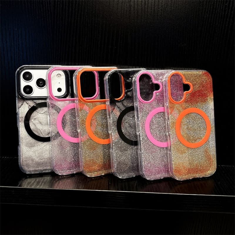 Minimalist Glitter Ink Wash Magnetic Case for iPhone 17 Pro Max, Apple 16 Phone Case 15 Dual-Layer for Women