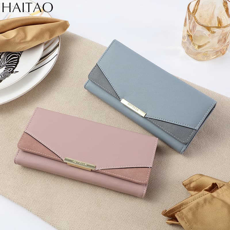 Women's Solid Color Card Holder Wallet Premium Long Wallet Polyester Trade Genuine Leather Coin Purse Women Wholesale