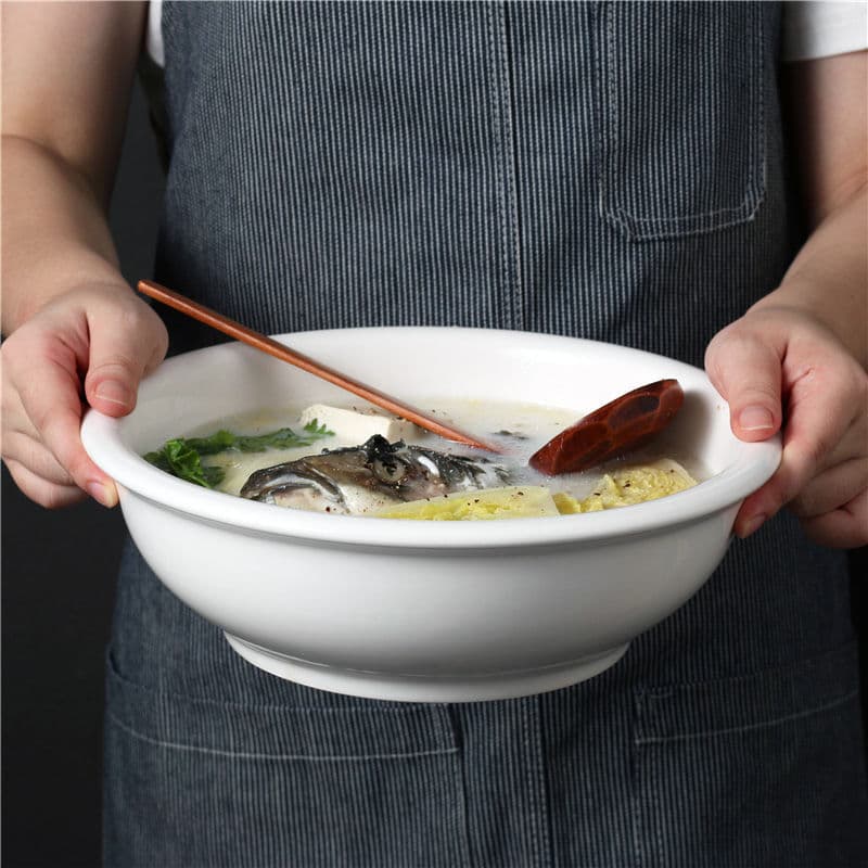 Factory-direct hotel ceramic soup bowl, 7-12 inch, pure white thickened soup bowl, boiled fish hotel ceramic wholesale