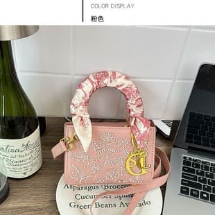 Patent Leather Embroidered Lady Dior Bag Women's Cross-Border New Retro Light Luxury Small Square Bag Fashion Versatile Handheld Shoulder Crossbody Bag