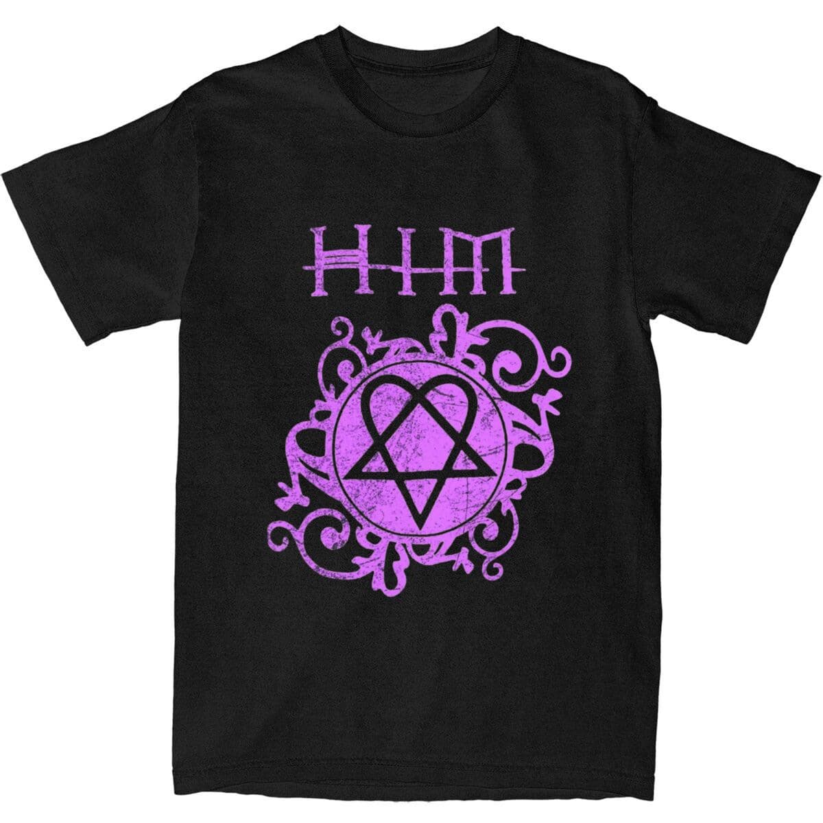 His Band Ville Valo Heart Pattern Love Metal T-Shirt Summer Street T-Shirt Men's Popular Cotton Short Sleeve