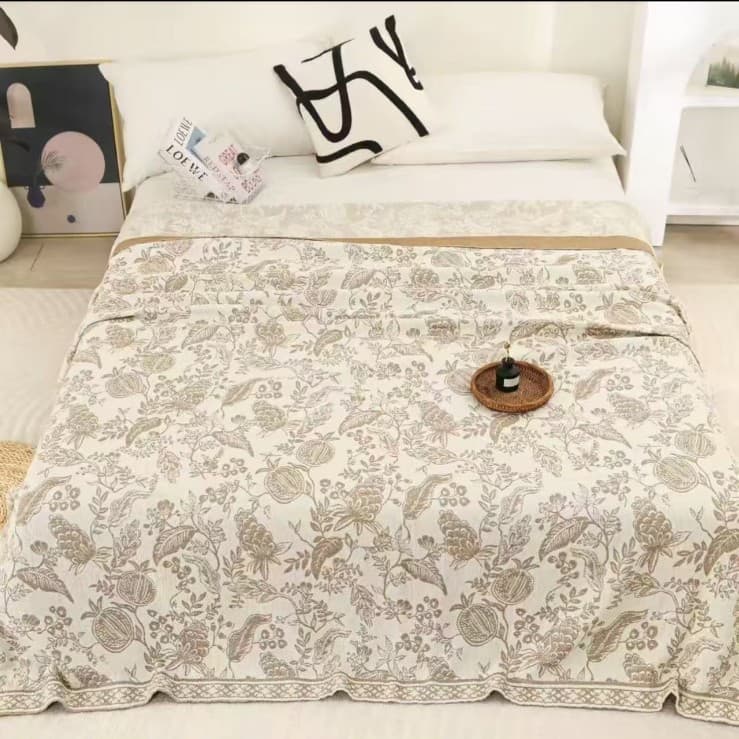 Vintage Yarn-Dyed Jacquard Double Bed Cover Non-Fading Non-Slip Simple Sheet Auspicious Pomegranate Blossom Double Quilt Cover