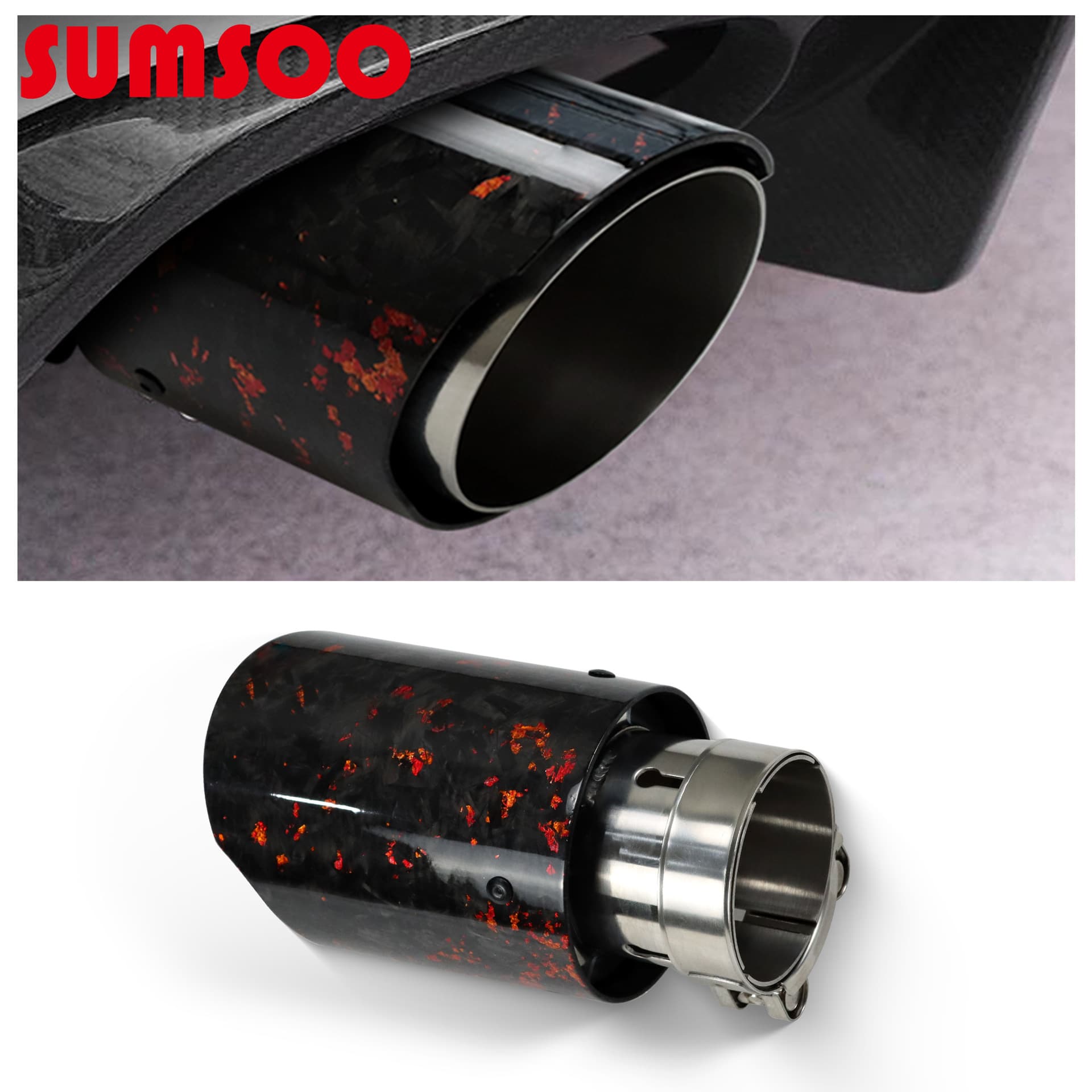 New forged pattern cross-border carbon fiber red gold foil stainless steel car universal modified car exhaust pipe tail throat