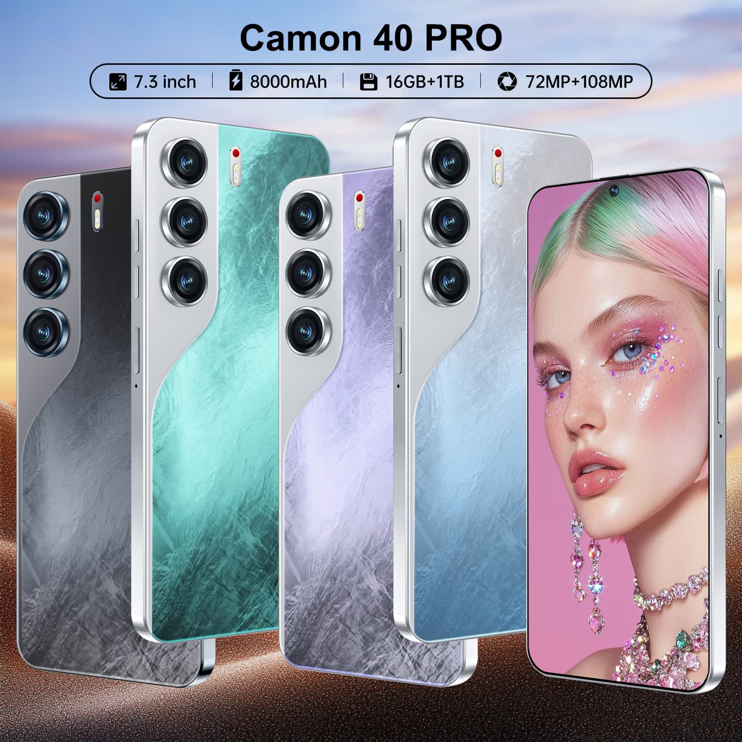Camon40 Pro cross-border new product 7.3-inch foreign trade true 4G Android 9.0 smartphone 3+16G full Netcom