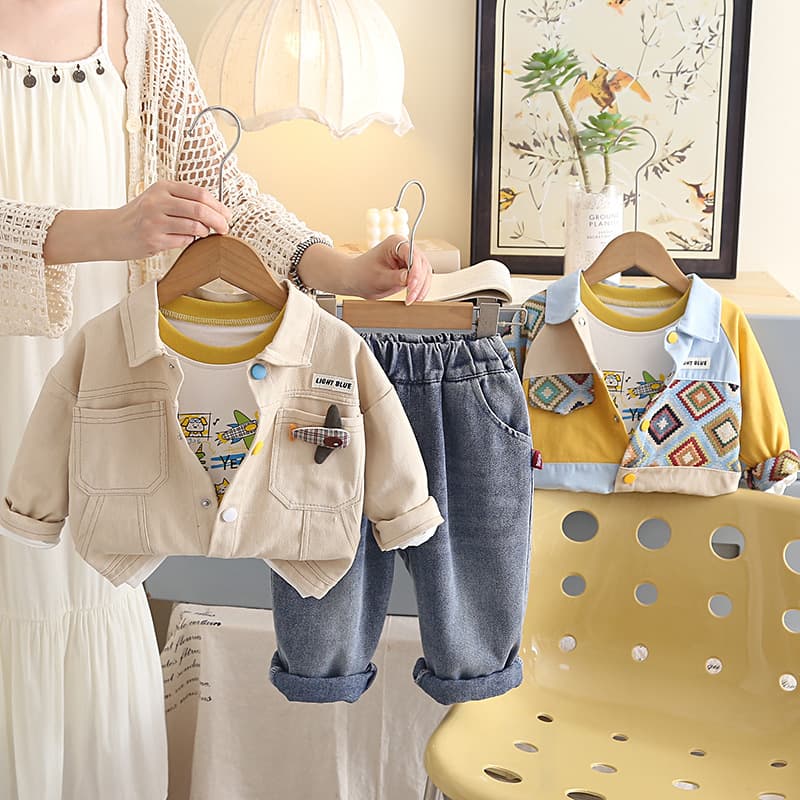 Export Kids' Boys' Spring Autumn Suit 2026 New Children's Spring Cool 3-Piece Set Baby Boys' Wholesale