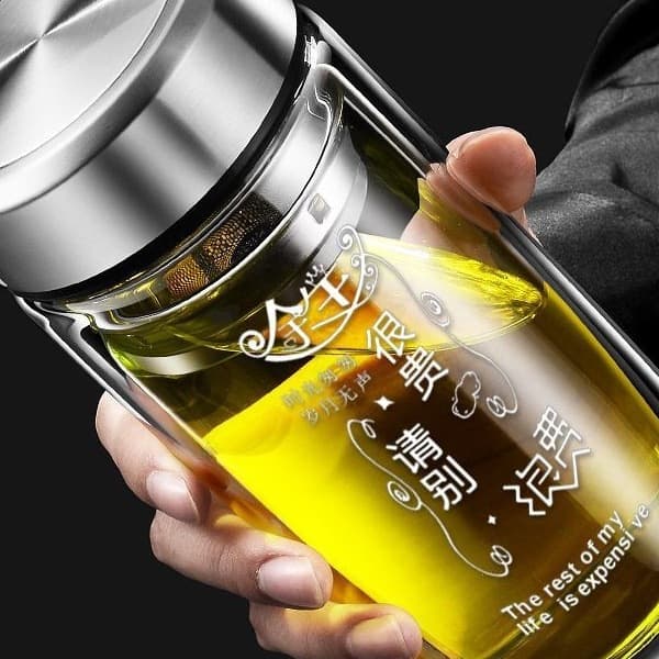 Double-wall tempered glass unbreakable insulated water cup tea-water separation men's 2023 shatter-proof high-temperature resistant