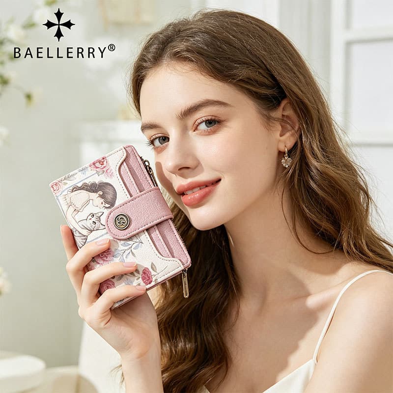 New Cross-Border Women's Short Wallet, Fashionable Printed Zipper Coin Purse, Multifunctional Retro Pattern Card Holder for Women