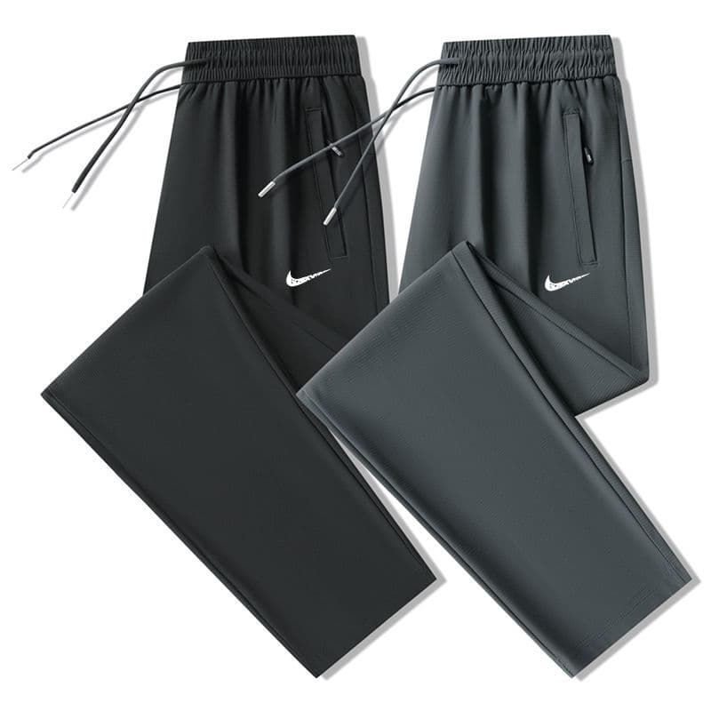 Summer Trendy Brand Ice Silk Quick-drying Casual Pants Straight Leg Pants Men's Loose Cool Plus Size Trousers Trendy Leg Pants Thin