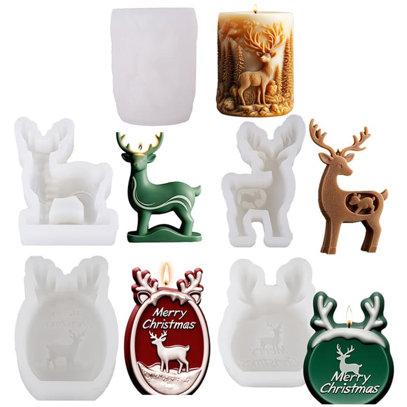 DIY Christmas Series Elk Shape Scented Candle Christmas Diffusing Stone Ornament Making Silicone Mold