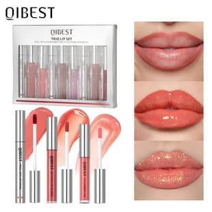 QIBEST Transfer-proof Matte Peel-off Lip Gloss and Lip Liner - Easy to Color, Mirror Lip Gloss, Pearl Lip Oil, Lip Set