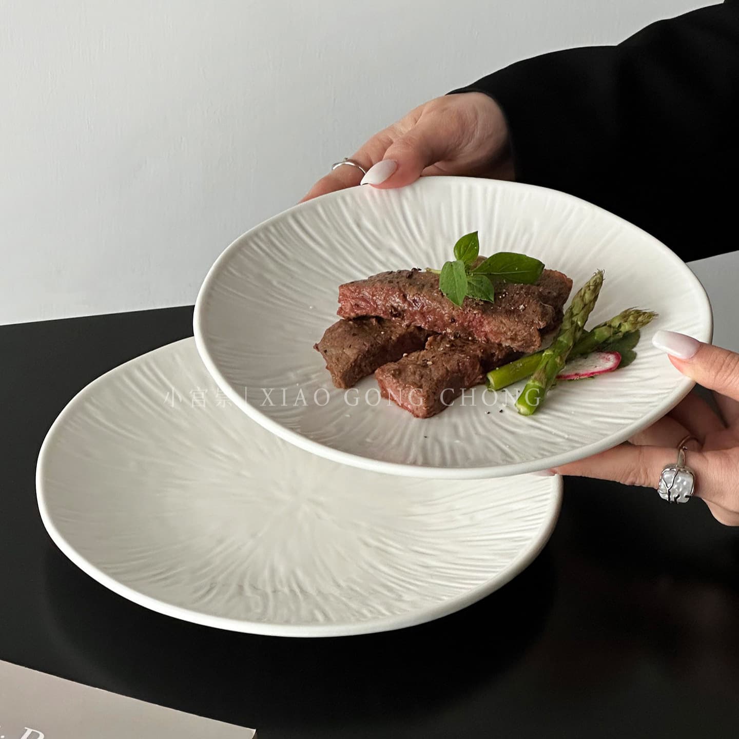 Steak plate ceramic Western food plate household shallow plate high-end pasta plate exquisite tableware dish plate fruit salad plate