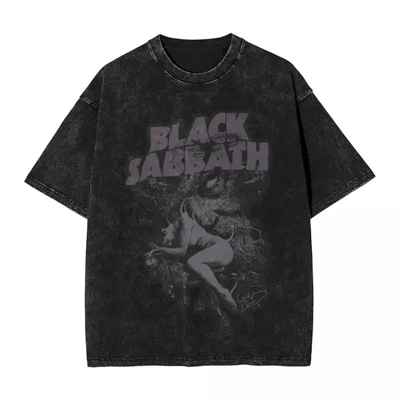 European Size Pure Cotton Sabbath Metal Music Washed Short Sleeved R