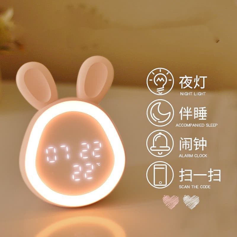 Cute Time Rabbit Alarm Clock Charging LED Night Light Digital Clock with Light for Kids Students Cartoon Mini Program Electronic Clock