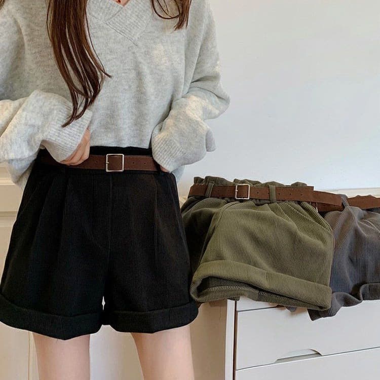 Fleece-Lined Thickened Shorts for Women Loose Fit 2025 Autumn Winter New Korean Style Corduroy Bootcut Pants Versatile Outerwear Casual Trousers