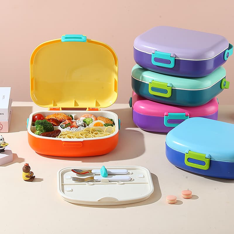 Back-to-School Student Lunch Box, Microwave-Safe, Plastic Divided Kids Meal Container Lunch Box