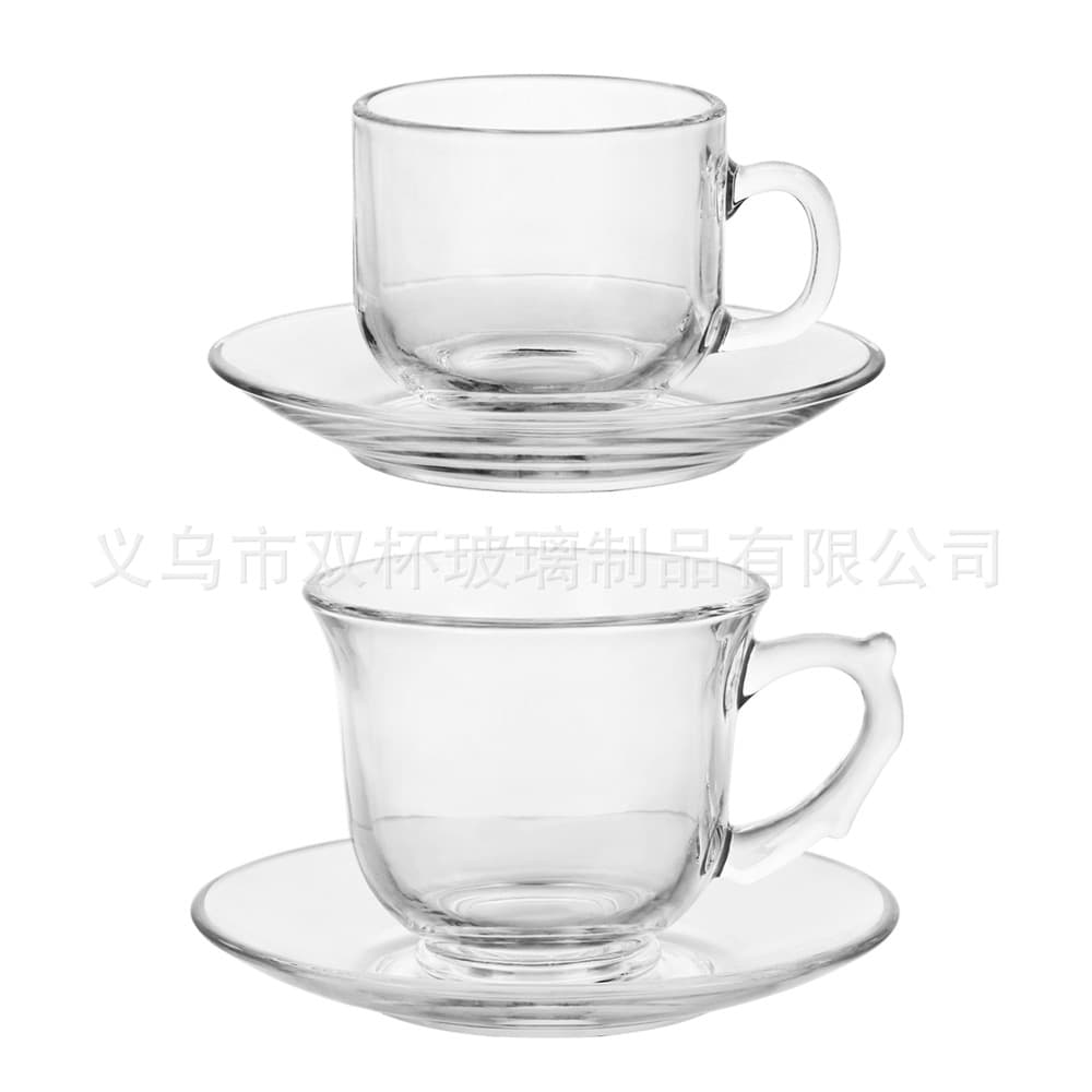 Coffee Glass Cup and Saucer Set, Oatmeal Breakfast Milk Cup, Home Single-Layer Handle Cup and Saucer Set