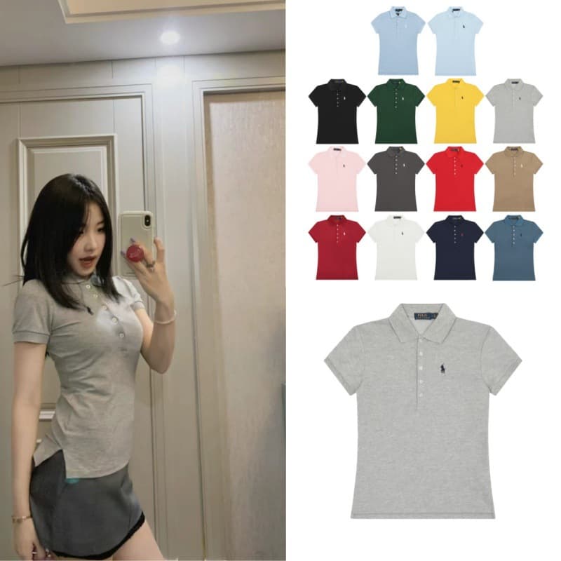 Scan code available~ High-quality RL Ralph Lauren pony logo embroidered five-button classic fitted short-sleeve polo shirt, slim fit for women