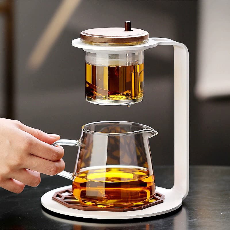 2024 new press-type tea brewing pot, one-key tea-water separation, lazy tea brewing filtered tea maker, glass floating cup