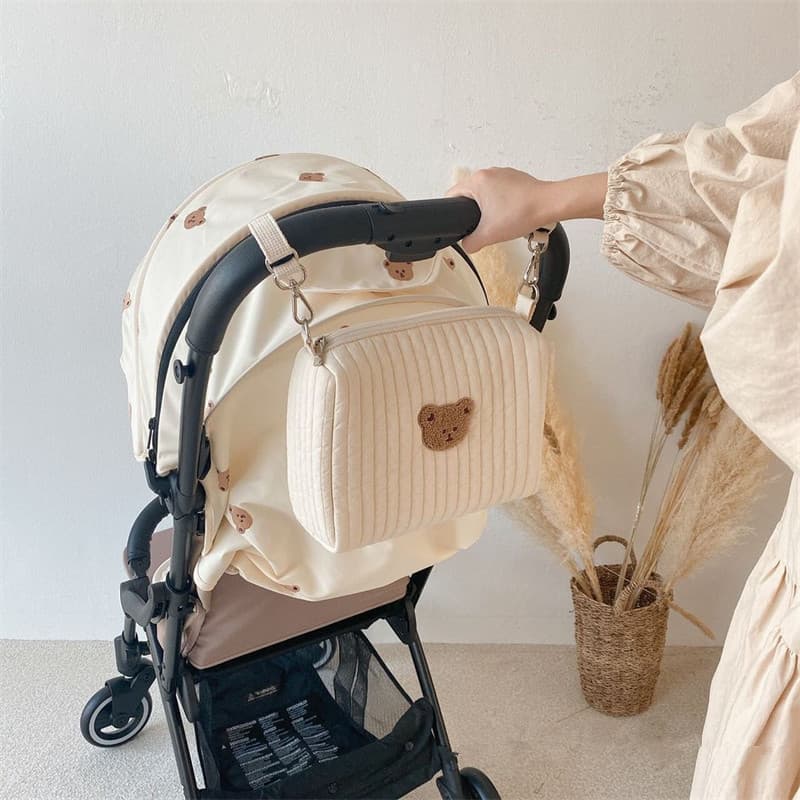 Korean Ins Baby Cotton Universal Stroller Zipper Hanging Bag Multifunctional Toddler Outing Organizer Portable Storage Pouch