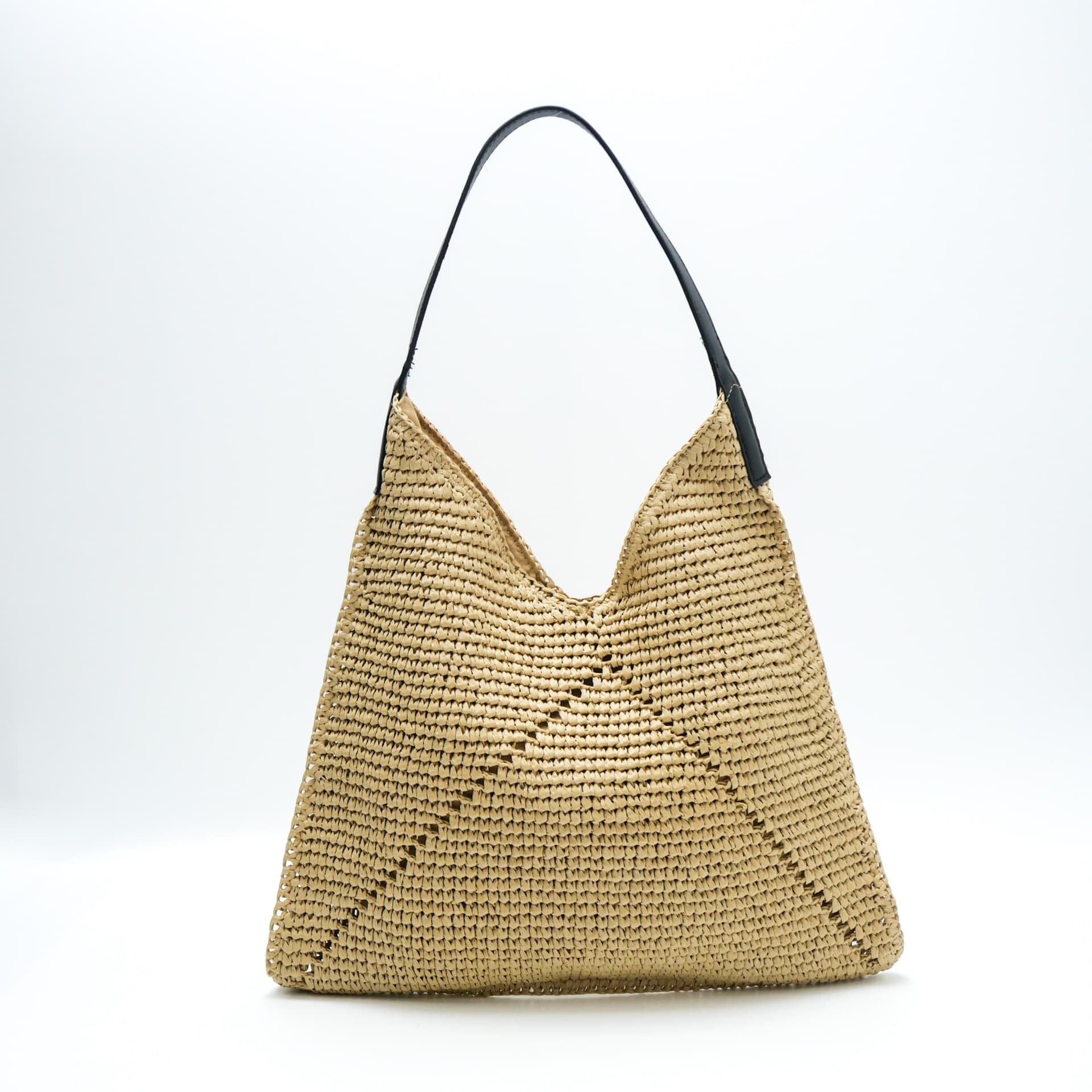 New Single-Shoulder Magnetic Buckle Straw Bag, Versatile Handmade Woven Bag with Leather Shoulder Strap, Underarm Women's Bag, Beach Tote Bag