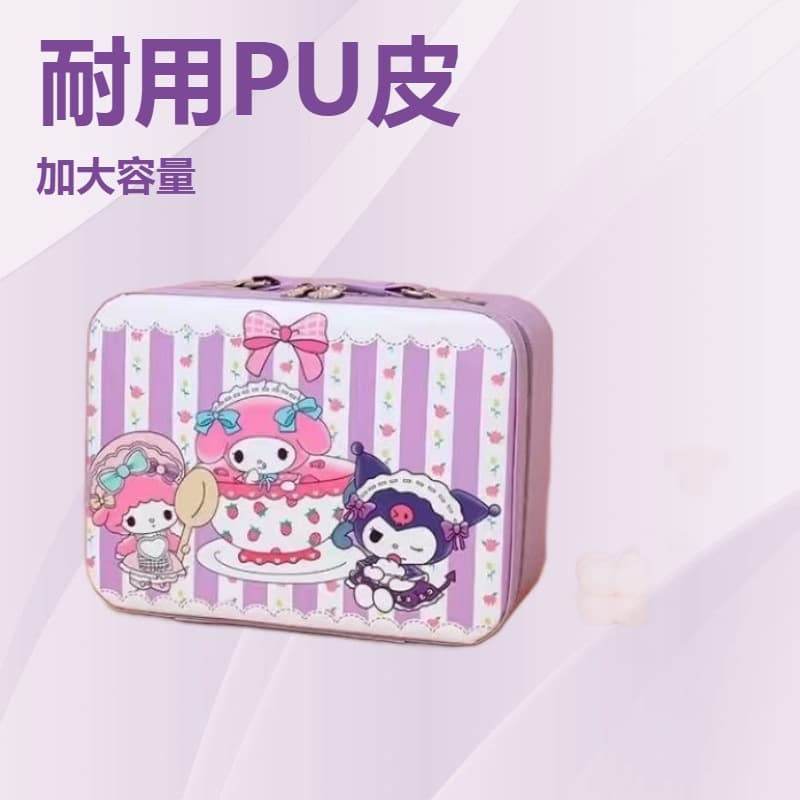 Kuromi Sanrio Cosmetic Bag Large Capacity Portable PU Leather Storage Pouch for Women Cartoon Zipper Style