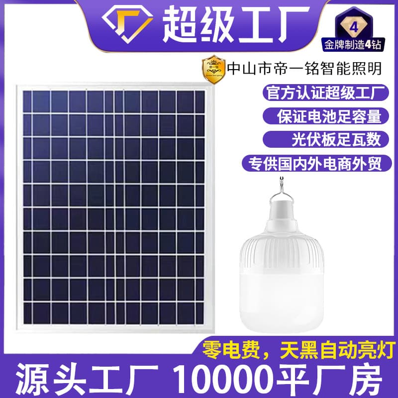 Solar Powered Outdoor LED Light Bulb with Separate Solar Panel for Courtyard, Energy Saving, Eco-Friendly, IP65