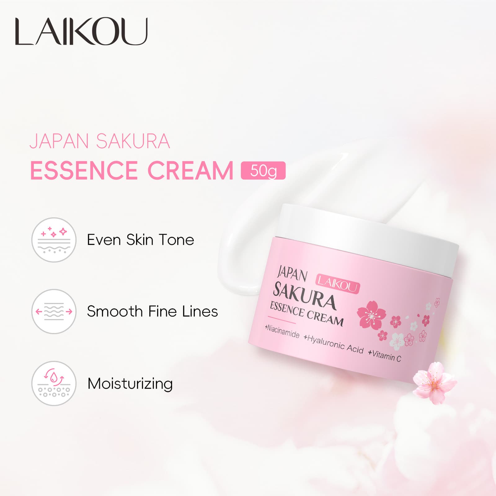 Cross-border New Product Laikou Sakura Cream 50g Moisturizing and Hydrating Face Cream Factory Supply Skincare Drop Shipping